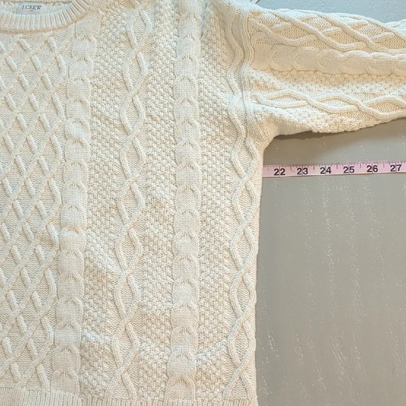 J. Crew Fisherman Cable Knit Sweater White 100% Cotton size Large - Picture 7 of 8